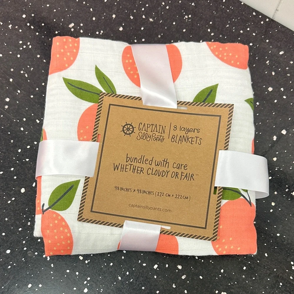 Captain Silly Pants Orange Fruit Muslin Baby Blanket